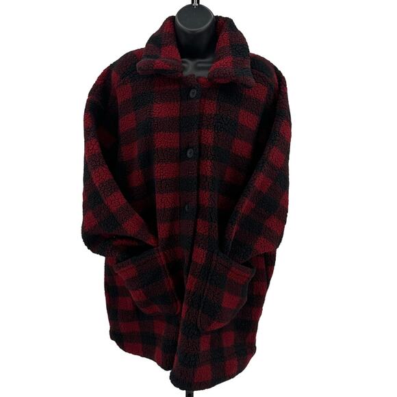 Lee Jacket WMNS 2XL Red Black Buffalo Plaid Sherpa Fleece Button Up Long Sleeves - Picture 5 of 8